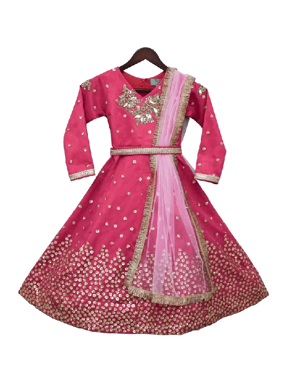 Pre-Order: Pink Sequence Embroidery Anarkali Dress