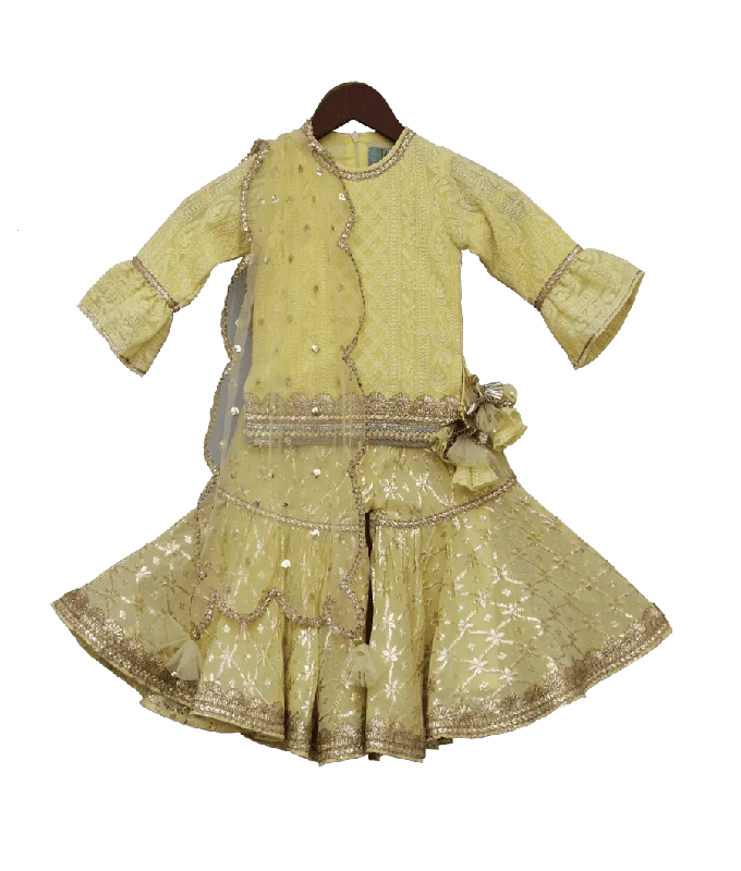 Pre Order: Lemon Yellow Embroidery Kurti with Sharara