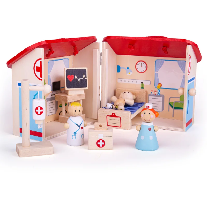 Bigjigs Toys Wooden Mini Hospital Playset, With 9 Play Pieces