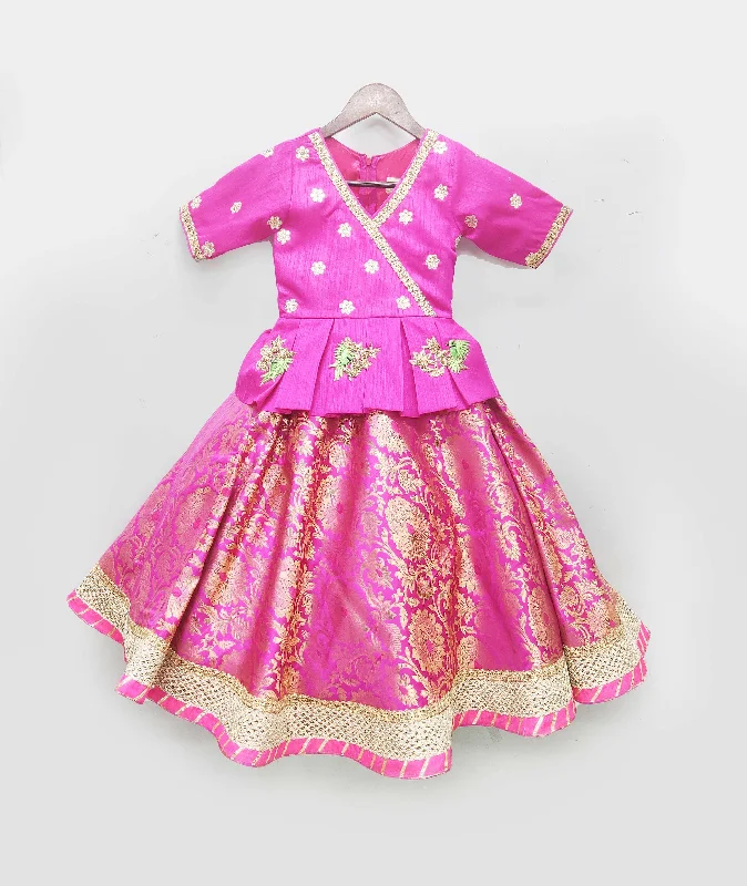 Pre-Order: Hot Pink Peplum with Brocade Lehenga