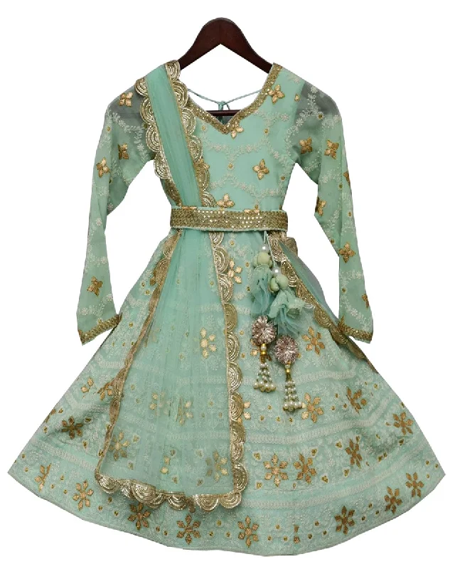 Pre-Order: Green Lucknowi Anarkali Dress