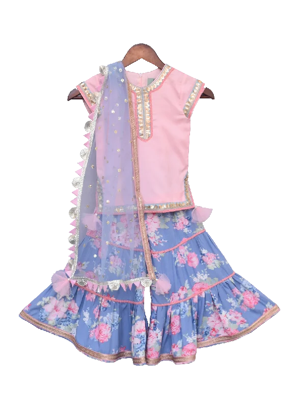 Pre-Order: Pink Kurti with Printed Sharara