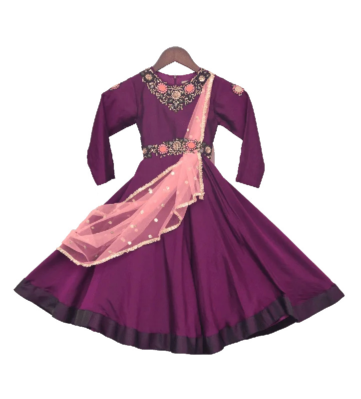 Pre-Order: Purple Anarkali With Pink Dupatta