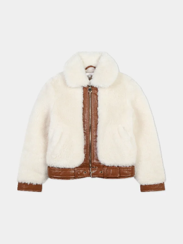 Everyday Comfort Chloé Girls Faux Shearling Jacket in Ivory