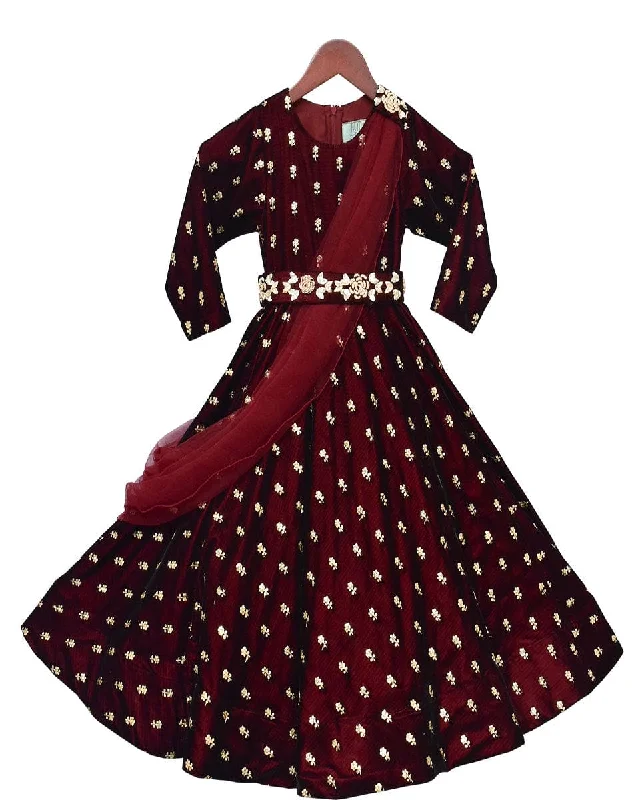 Pre-Order: Maroon Velvet Butti Anarkali