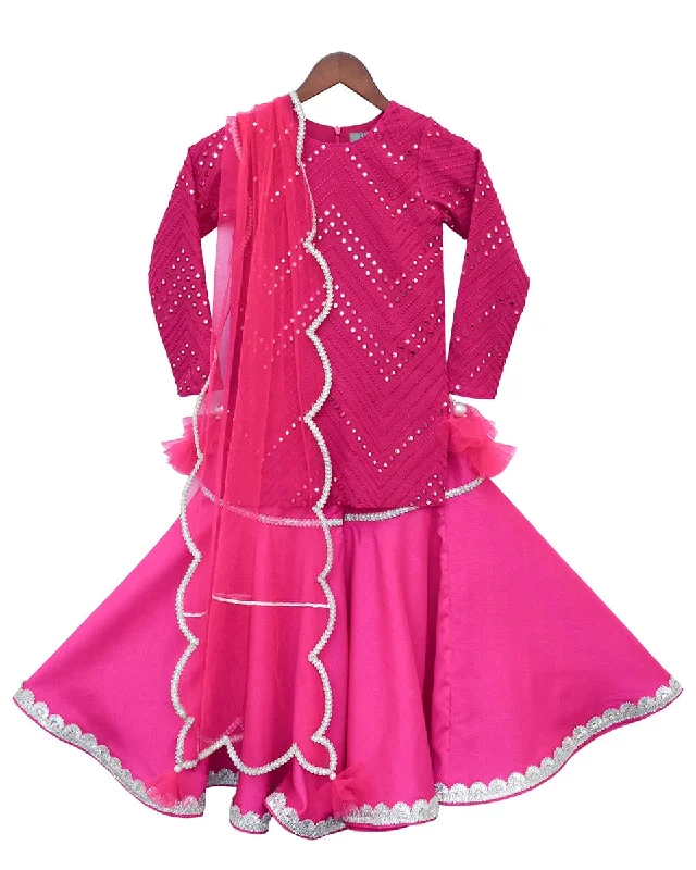 Pre-Order: Pink Mirror work Kurti with Sharara