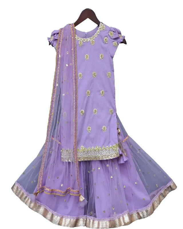 Pre-Order: Purple Embroidery Kurti with Purple Sharara