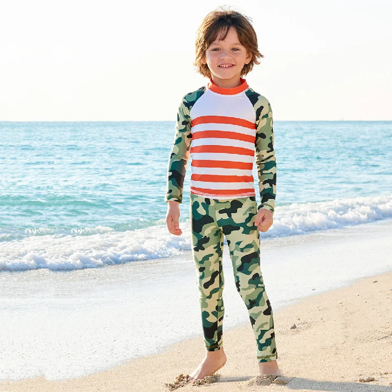 Green Camo 2-pc Rash Guard Set UPF 50+ for Boys