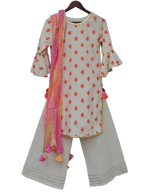 Pre-Order: White Multi Colour Bootie Kurti with Plazzo