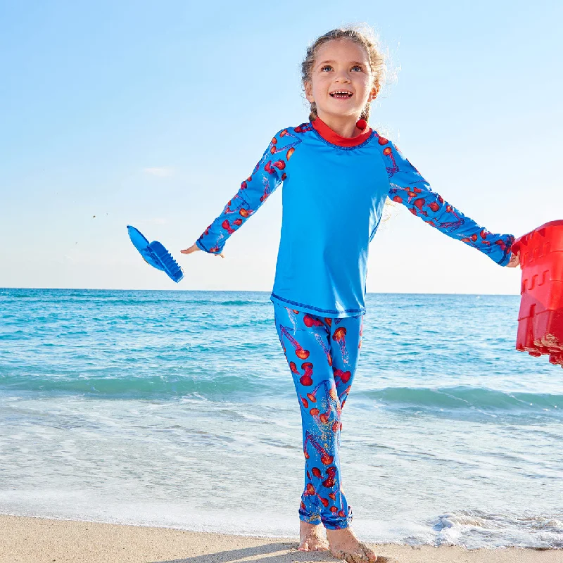 Red Jellyfish 2pc Rash Guard Set UPF 50+ for Girls