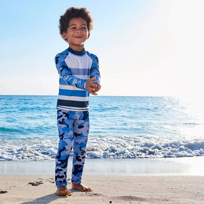 Blue Camo 2-pc Rash Guard Set UPF 50+ for Boys