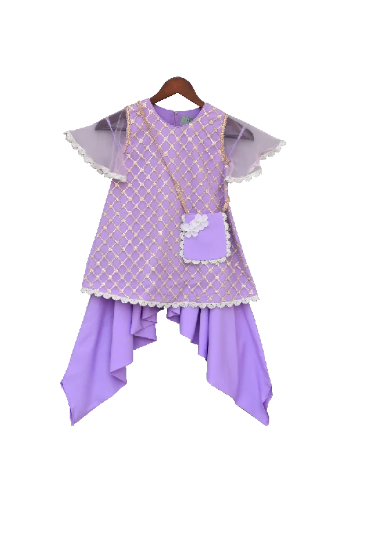 Pre-Order: Purple Butti Net Kurti with Dhoti