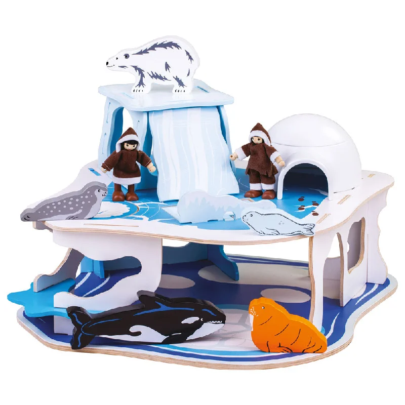 Bigjigs Toys Wooden Polar Glacier Playset, Includes Figures & Animals