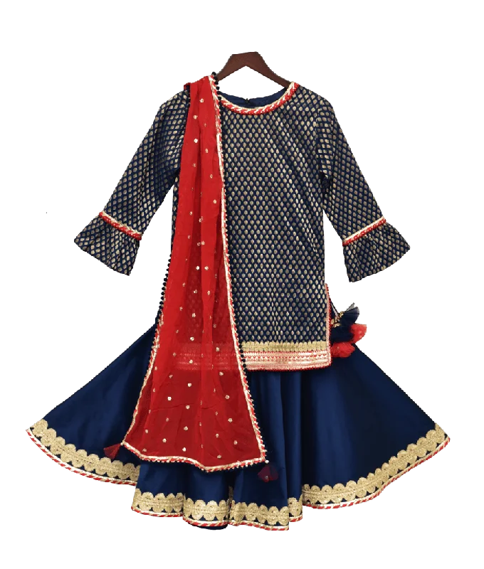 Pre-Order: Blue Brocade Kurti with Sharara & Dupatta