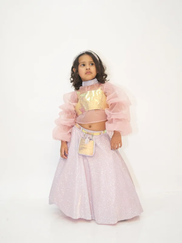 Pre-Order: Nude Pink Holographic Lehenga