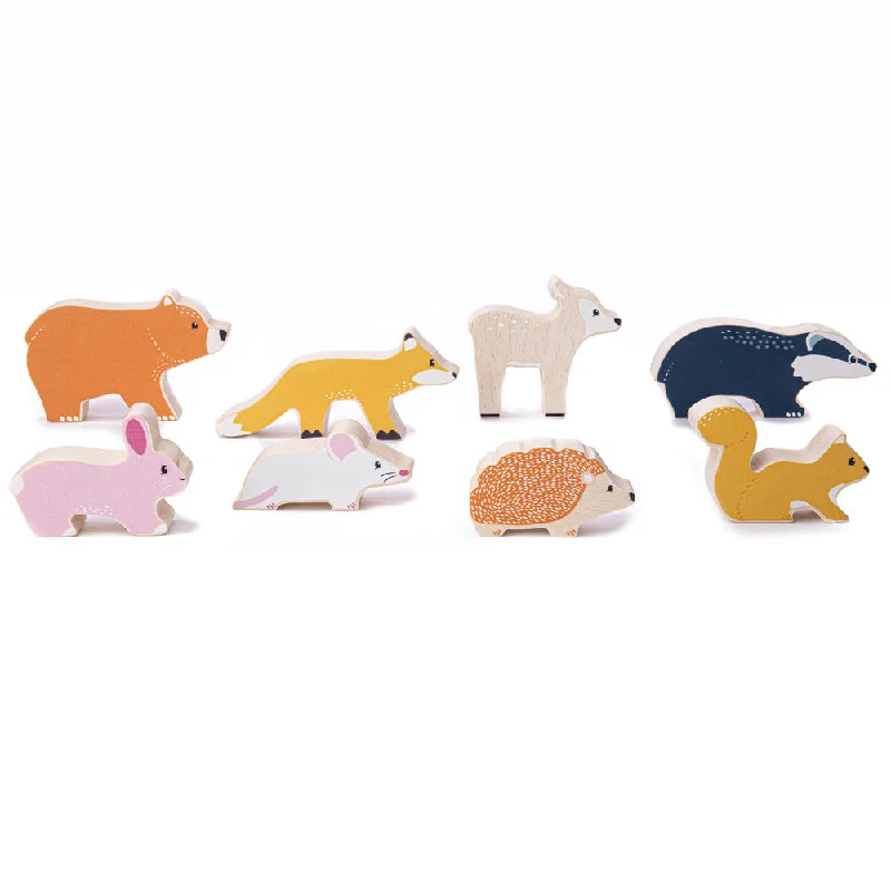 Bigjigs Toys 8 Wooden Woodland Animals, Complete With Storage Bag