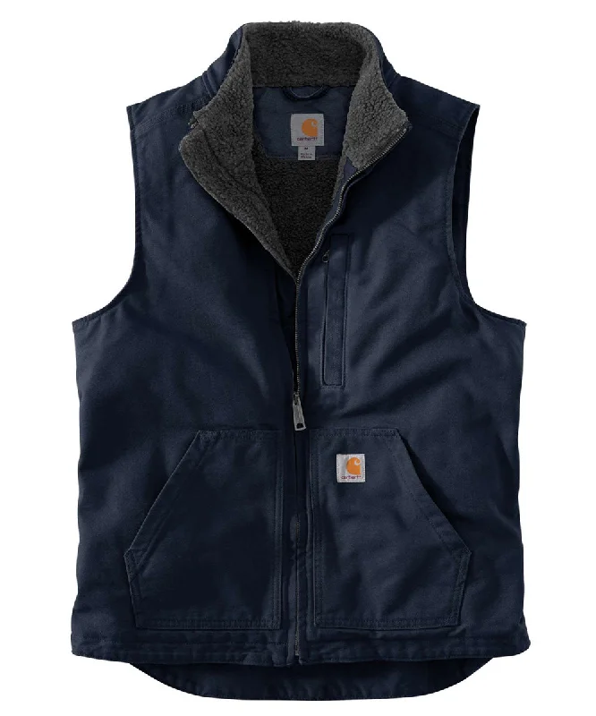 Carhartt Washed Duck Sherpa-Lined Mock Neck Vest - Navy