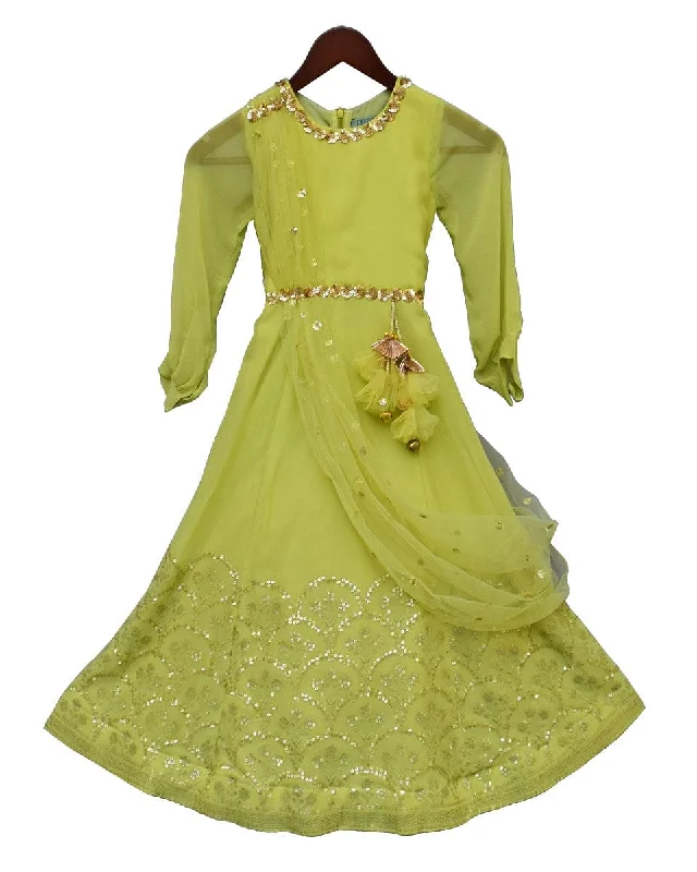 Pre-Order: Light Green Embroidery Georgette Anarkali