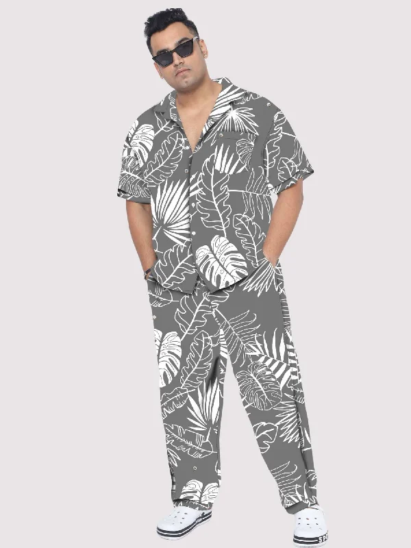 Palm Leaves Grey Plus Size Men's Co-ord Set