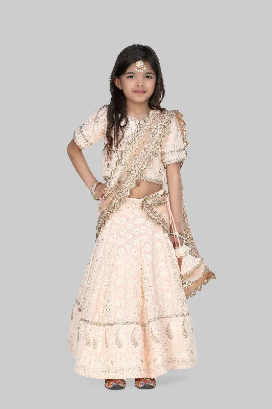 Pre-Order: Peach Lucknowi Embroidery Lehenga Choli with Dupatta