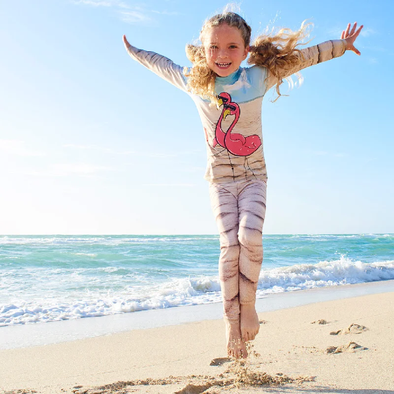 Flamingos 2pc Rash Guard Set UPF 50+ for Girls