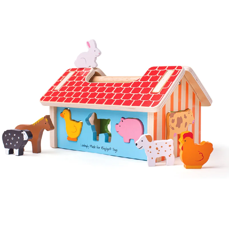 Bigjigs Toys Wooden Farmhouse Shape Sorter Toy