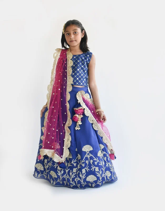 Pre Order:  Blue Embroidery Lehenga Choli and Dupatta