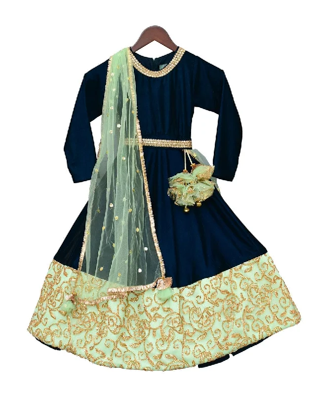 Pre-Order: Teal Blue Velvet Anarkali