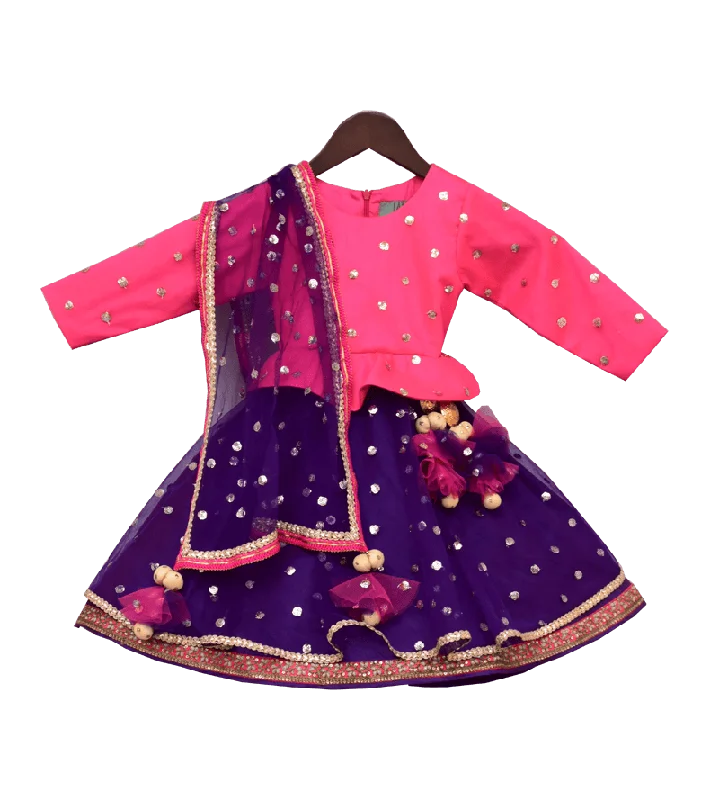 Pre-Order: Pink & Purple Sequence Embroidery Anarkali Dress