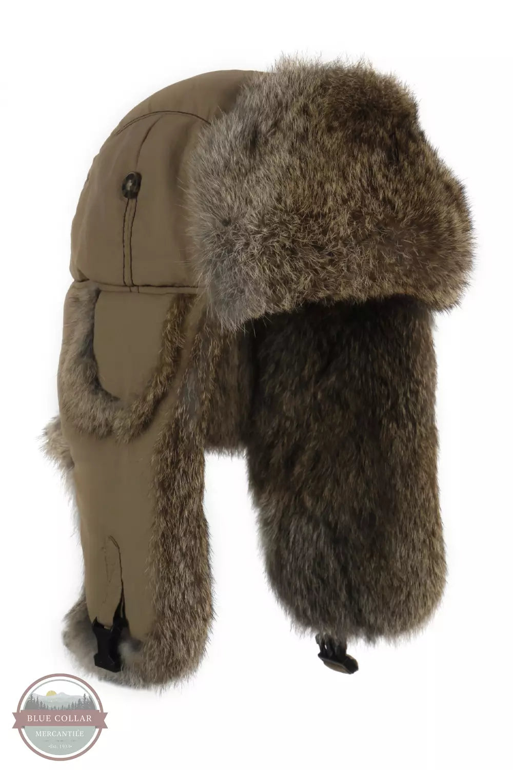 305FFXKHK Waxed Cotton Khaki Bomber Hat with Faux Fur