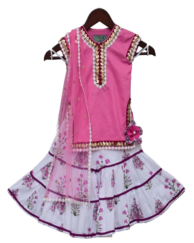 Pre-Order: Pink Kurti with Printed Sharara & Dupatta