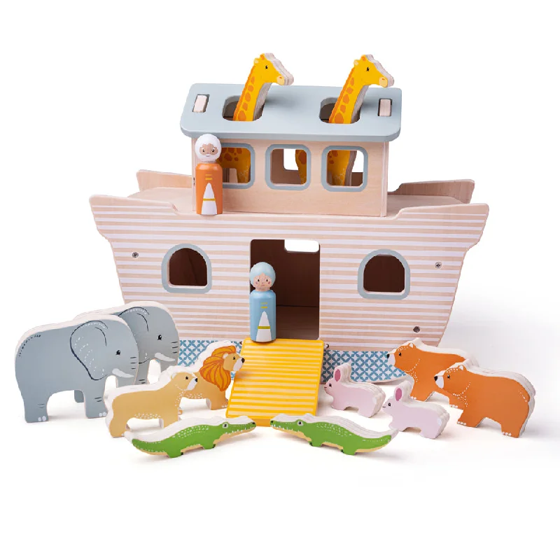 Bigjigs Toys Wooden Noah's Ark Playset, Includes 12 Animals