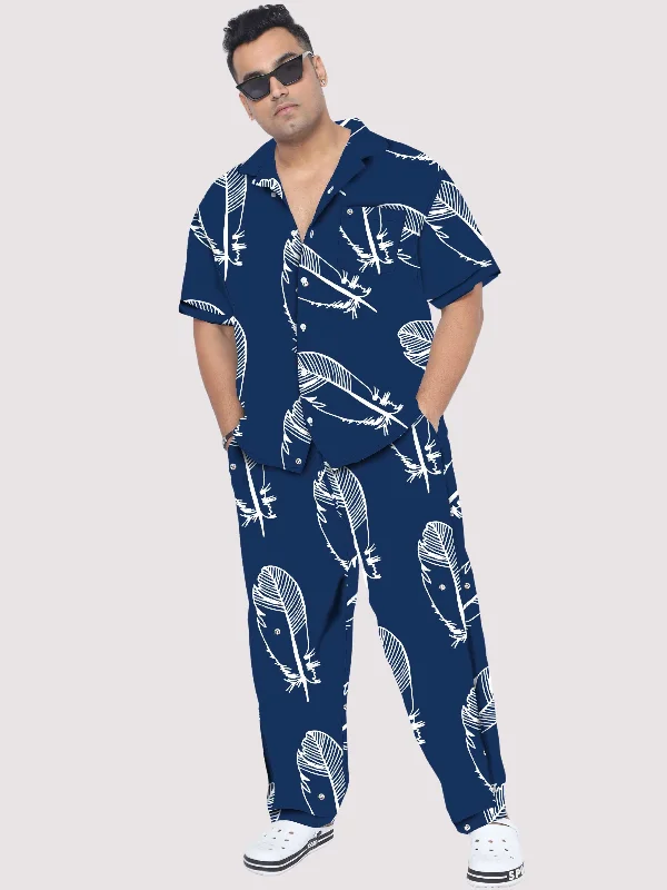 Abstract Blue Feather Plus Size Men's Co-ord