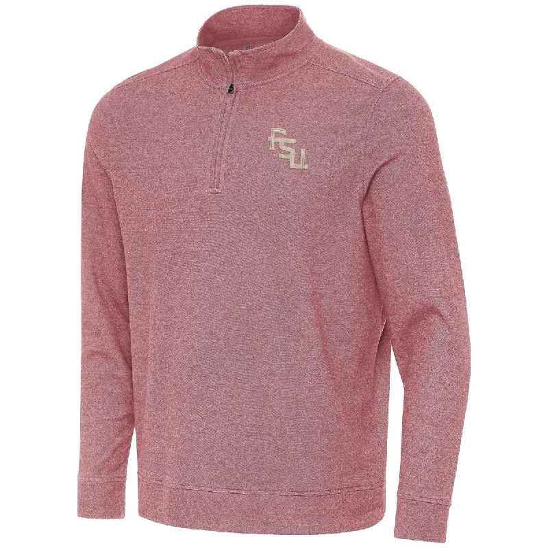 Antigua Men's Stacked FSU Buffed Fleece 1/4 Zip - Heathered Garnet