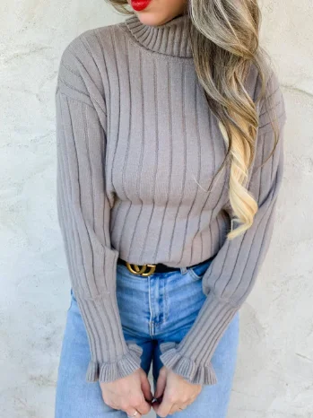 Maise Grey Turtleneck with Ruffle Sleeve