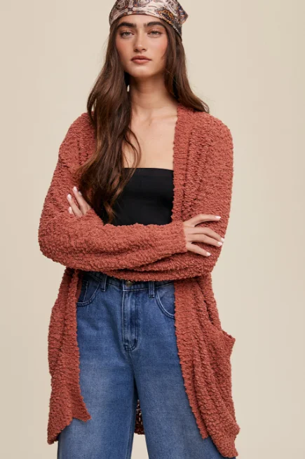 Listicle Cardigan in Rust