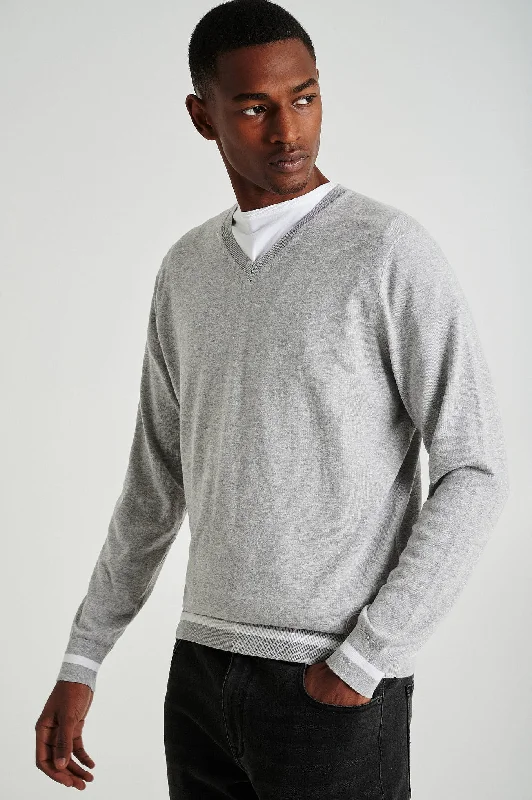 Men's long sleeve V neck Coolmax blend sweater