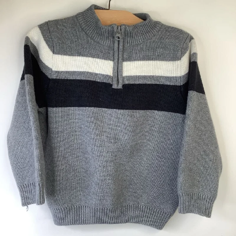 Size 5 (110): Hanna Anderson Grey/Blue & White Stripe Knitted Zip-Up Sweater