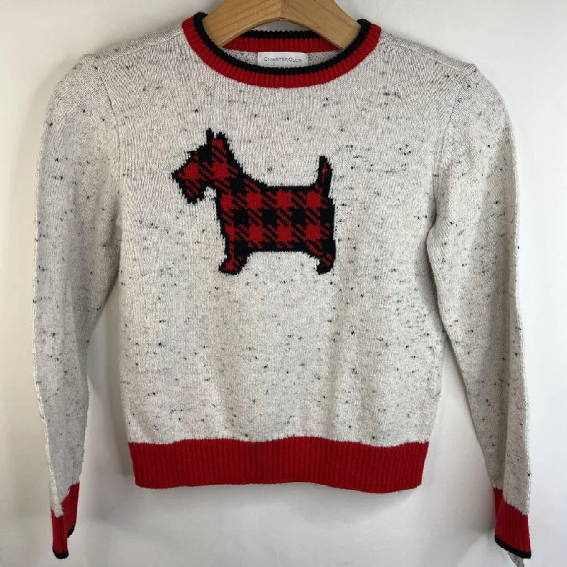 Size 8: Charter Club Light Grey Black/Red Scotty Dog Knitted Sweater