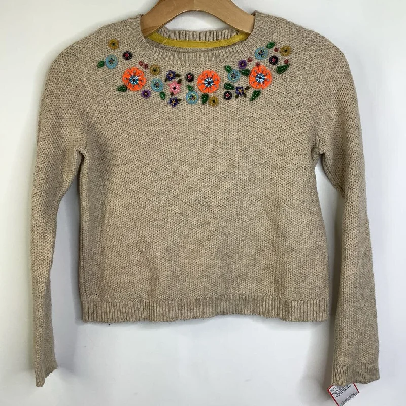 Size 9-10: Johnnie B Creme Knitted Embroidered Flowers Sweater