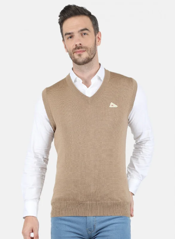 Men Beige Solid Sweater