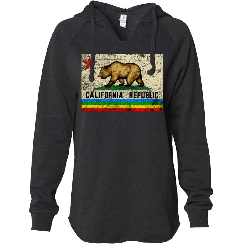 California Republic Rainbow Distressed Women's Soft Hooded Pullover