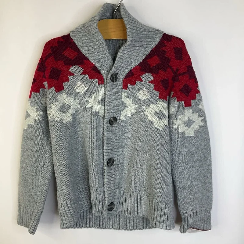 Size 6-7: Tea Collection Grey Red & White Snowflake Knitted Button-up Cardigan