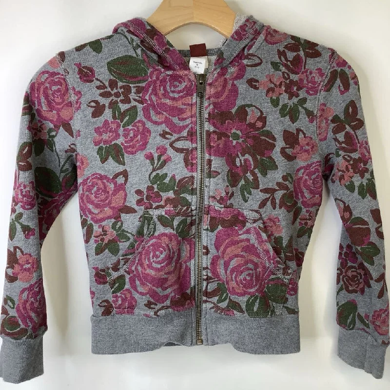 Size 6-7: Tea Grey/Pink Roses Zip-Up Hoodie