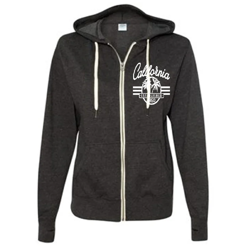 Simple Comfort California Palm Tree Logo Premium Unisex French Terry Full-Zip Sweatshirt - Heathered Charcoal