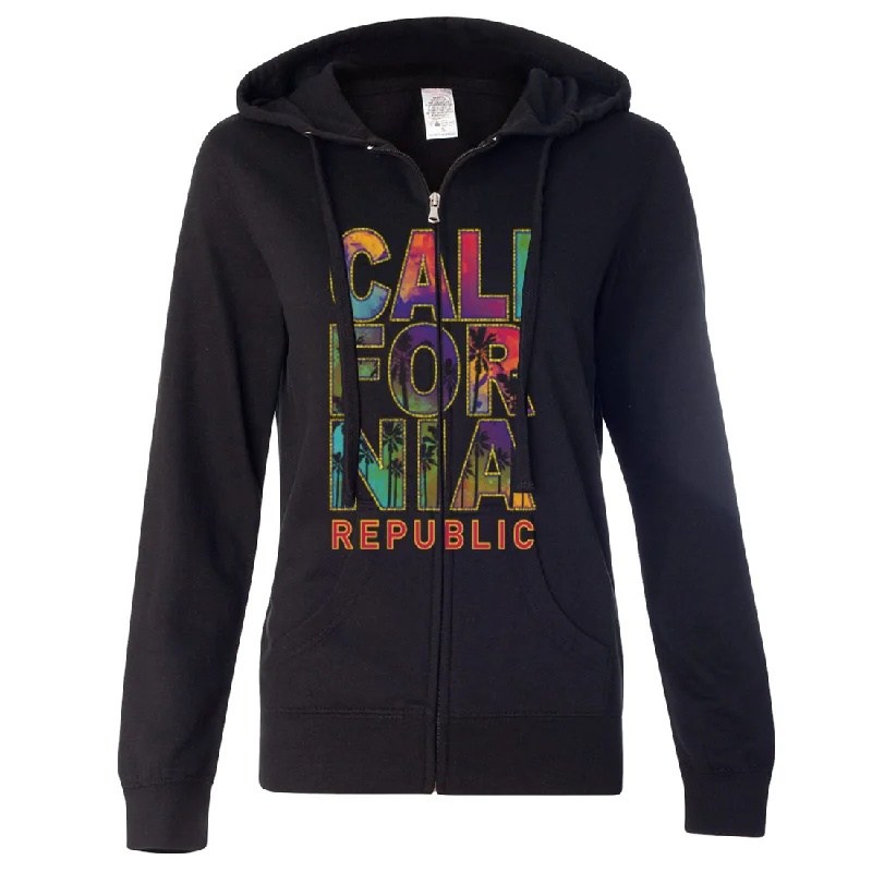 California Pastel Stitched Style Ladies Lightweight Fitted Zip-Up Hoodie