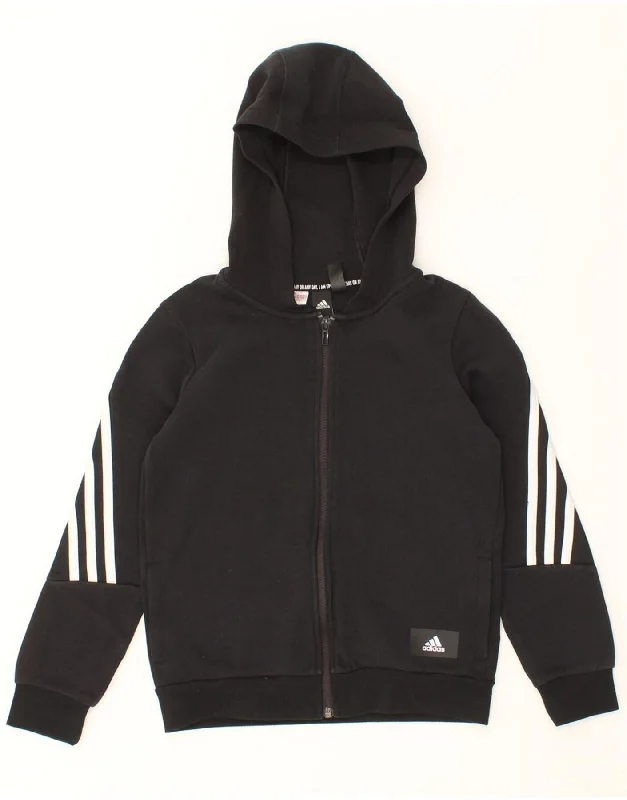Street Fashion ADIDAS Boys Zip Hoodie Sweater 9-10 Years Black Cotton