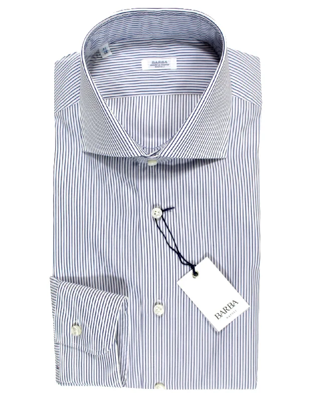 Barba Dress Shirt White Navy Stripes 43 - 17 Modern Fit