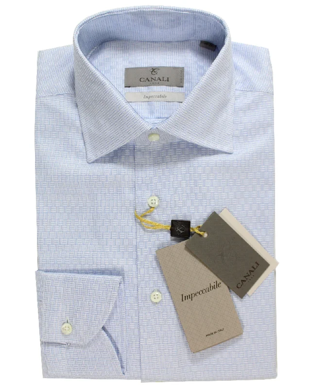 Canali Dress Shirt Blue Basketweave Impeccabile - Modern Fit 41 - 16