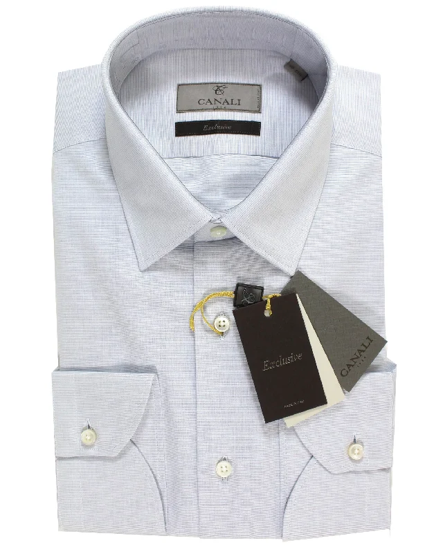 Canali Dress Shirt 40 - 15 3/4 White Gray-Blue Pointed Collar - Exclusive Collection